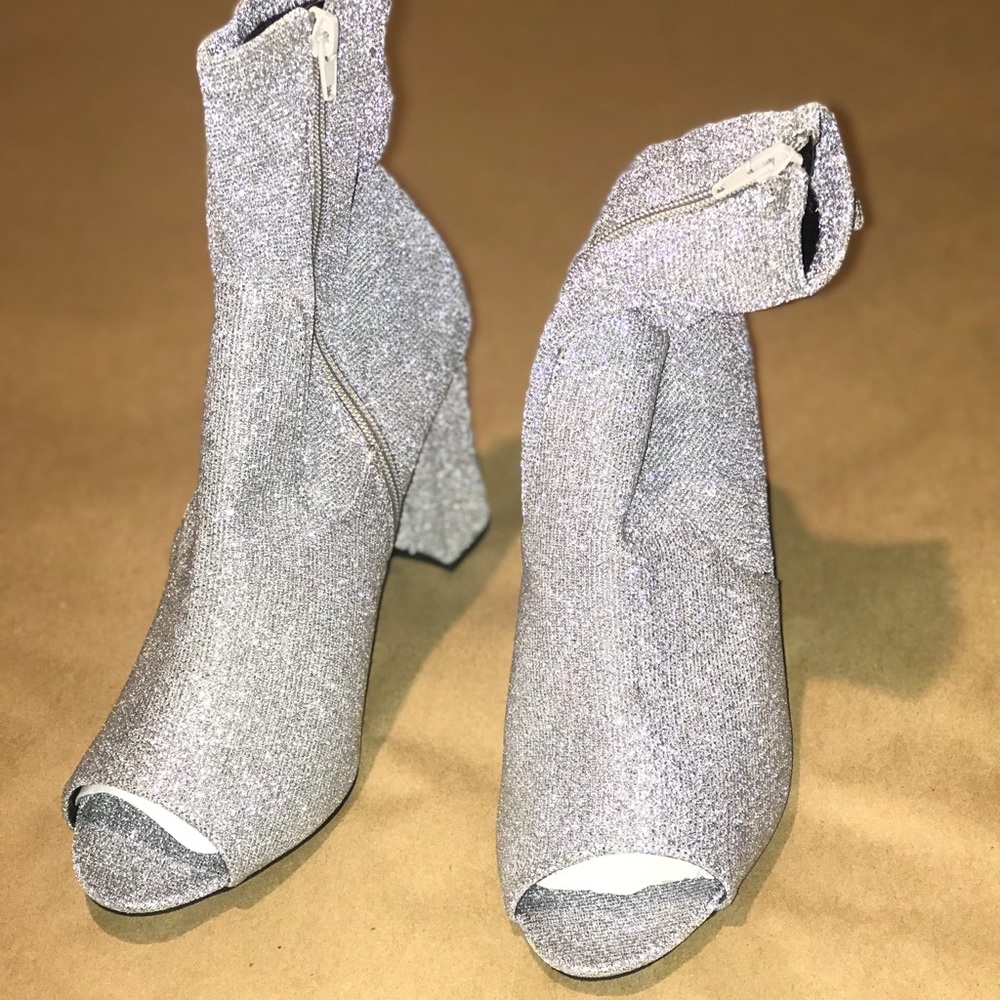 Charlotte Russe | Silver Glitter Ankle Booties